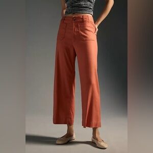Anthropologie Maeve the Colette orange Crop Linen blend Wide Leg pant Size 26